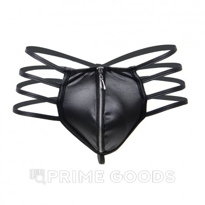 Кожаные мужские стринги Ohyeah Zipper Black, на молнии со стрепами, S от sex shop primegoods фото 6