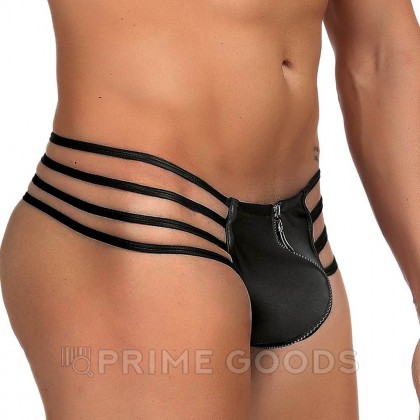 Кожаные мужские стринги Ohyeah Zipper Black, на молнии со стрепами, L от sex shop primegoods фото 2
