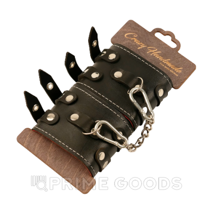 Наручники из кожи с двумя ремнями и красной подкладкой от sex shop primegoods фото 2