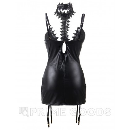 Кожаная сорочка-грация Ohyeah с пажиками и чокером, XL-2XL от sex shop primegoods фото 7