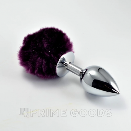 Серебряный анальный плаг с фиолетовым хвостиком от sex shop primegoods