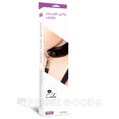 Ошейник с поводком, экокожа, черные от sex shop primegoods фото 2