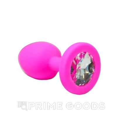 Анальная пробка из розового силикона с белым кристаллом (размер S) от sex shop primegoods