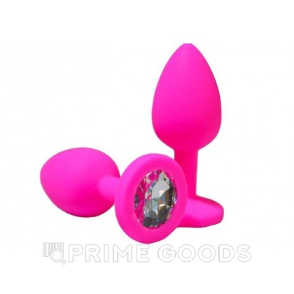 Анальная пробка из розового силикона с белым кристаллом (размер S) от sex shop primegoods фото 3