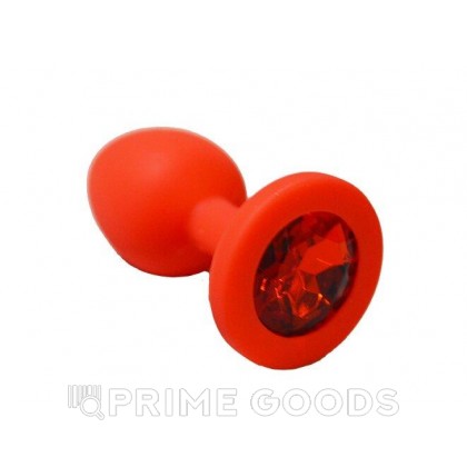 Анальная пробка из красного силикона с красным кристаллом (размер S) от sex shop primegoods