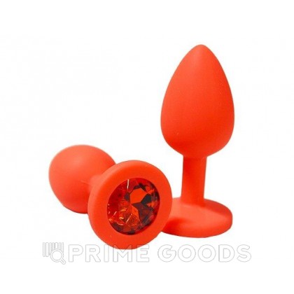 Анальная пробка из красного силикона с красным кристаллом (размер S) от sex shop primegoods фото 3