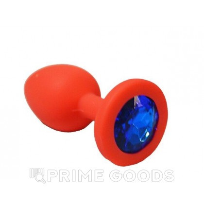 Анальная пробка из красного силикона с синим кристаллом (размер S) от sex shop primegoods