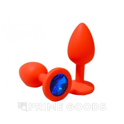 Анальная пробка из красного силикона с синим кристаллом (размер S) от sex shop primegoods фото 3