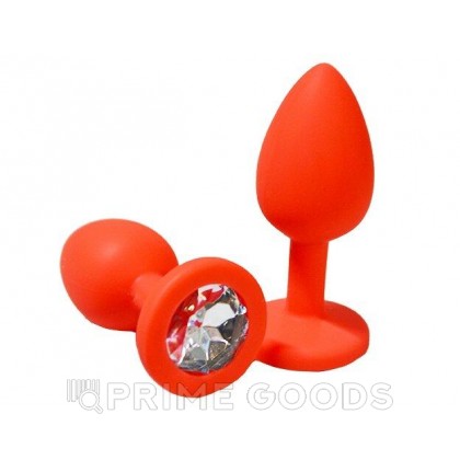 Анальная пробка из красного силикона с белым кристаллом (размер S) от sex shop primegoods фото 3