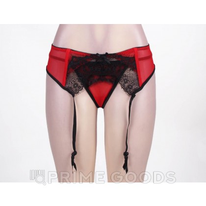 Пояс красный с подвязками + стринги, XL-2XL от sex shop primegoods фото 7