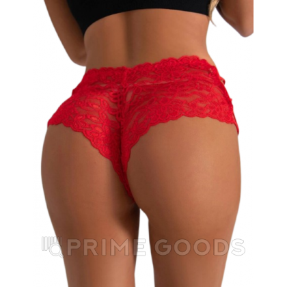 Кружевные трусики с шнуровкой на высокой посадке, красные, XS-S от sex shop primegoods