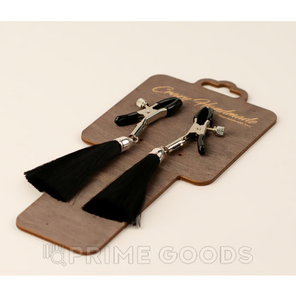 Зажимы на соски «прищепки» с кисточками из шелка черные от sex shop primegoods фото 2