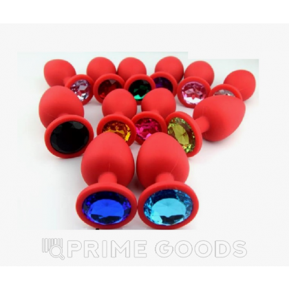 Анальная пробка из красного силикона с красным кристаллом (размер S) от sex shop primegoods фото 2