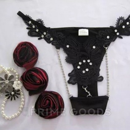 Стринги с ажурными деталями и стразами (черные) от sex shop primegoods фото 2