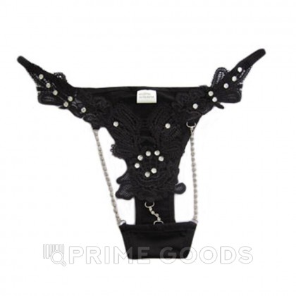 Стринги с ажурными деталями и стразами (черные) от sex shop primegoods