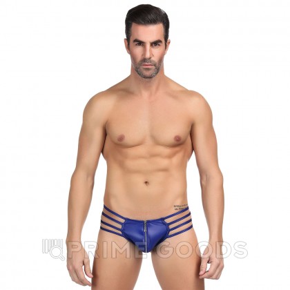  Кожаные мужские стринги Ohyeah Zipper Blue, на молнии со стрепами, S от sex shop primegoods