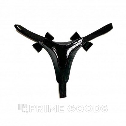Стринги из эко-кожи лаковые с бантиками от sex shop primegoods фото 3