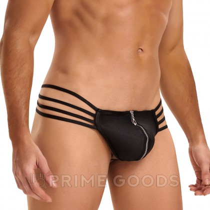 Кожаные мужские стринги Ohyeah Zipper Black, на молнии со стрепами, XL от sex shop primegoods фото 5