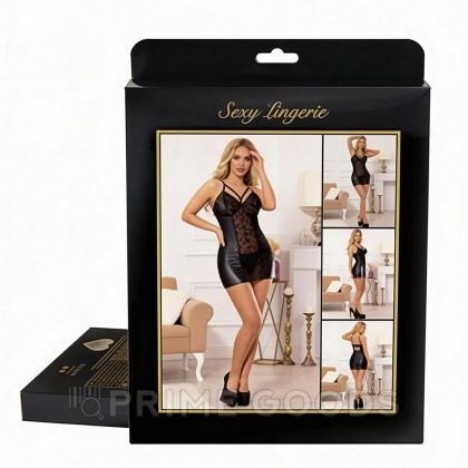 Кожаное платье с кружевом и стрепами Ohyeah Sexy Black +стринги, M-L от sex shop primegoods фото 2