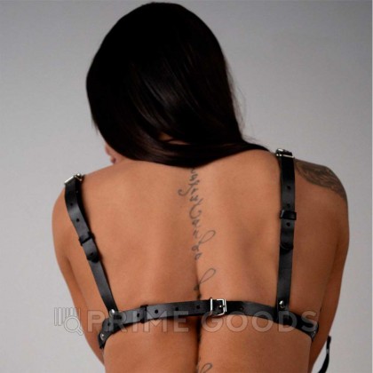 Бюстгальтер из черной кожи с пэстисами от sex shop primegoods фото 2