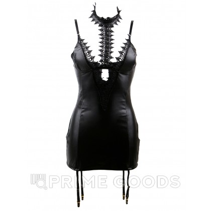 Кожаная сорочка-грация Ohyeah с пажиками и чокером, XL-2XL от sex shop primegoods фото 5