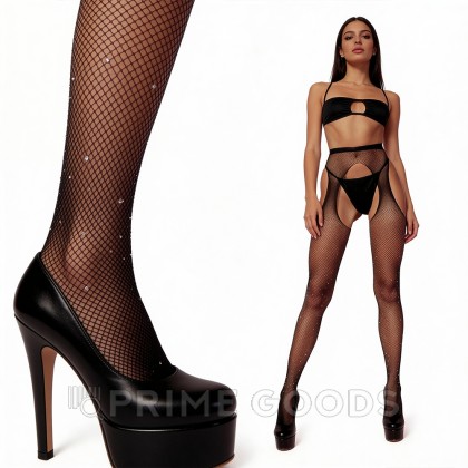 Чулки с поясом в стразах (S/L) от sex shop primegoods фото 7