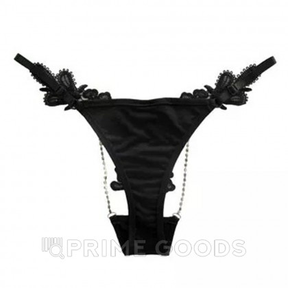 Стринги с ажурными деталями и стразами (черные) от sex shop primegoods фото 3