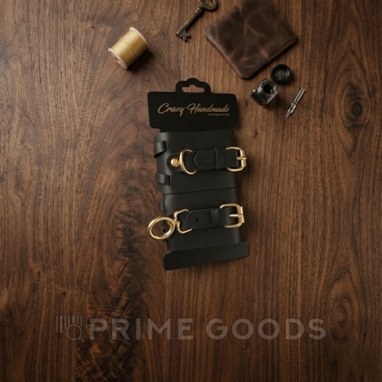 Кожаные оковы с золотой фурнитурой на ремешках от sex shop primegoods фото 2
