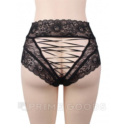 Трусики на высокой посадке с завязками, черные, 3XL-4XL от sex shop primegoods фото 3