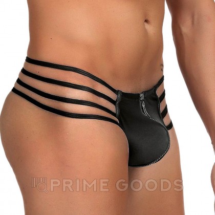 Кожаные мужские стринги Ohyeah Zipper Black, на молнии со стрепами, S от sex shop primegoods фото 3