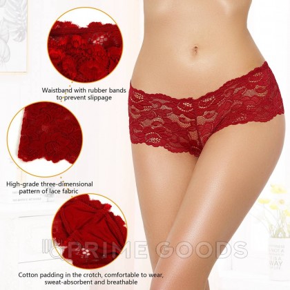 Трусики-шортики кружевные, бордовые, XL-2XL от sex shop primegoods фото 5