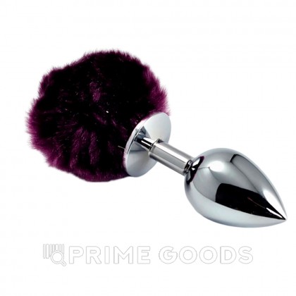 Серебряный анальный плаг с фиолетовым хвостиком от sex shop primegoods