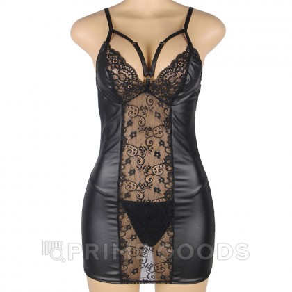Кожаное платье с кружевом и стрепами Ohyeah Sexy Black +стринги, 3XL-4XL от sex shop primegoods фото 5