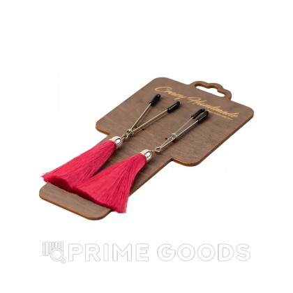 Зажимы на соски «вилки» с кисточками из шелка, бордовый от sex shop primegoods фото 3