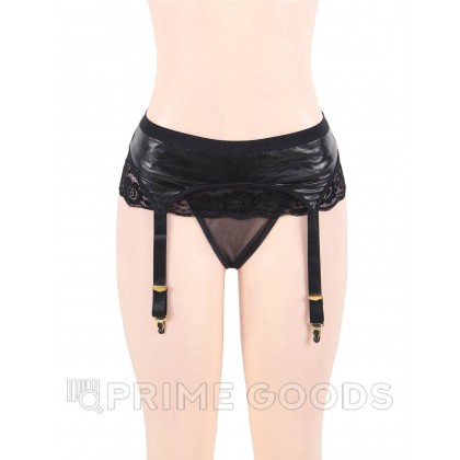 Пояс с подвязками и стрингами (кружева+кожа, размер M-L) от sex shop primegoods фото 4