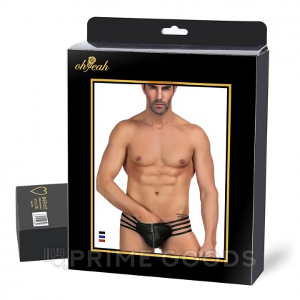 Кожаные мужские стринги Ohyeah Zipper Black, на молнии со стрепами, XL от sex shop primegoods фото 2