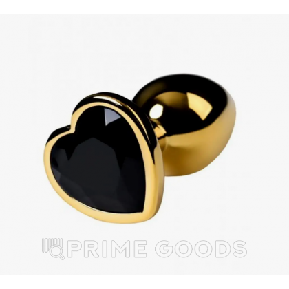 Золотая пробка с черным кристаллом в форме сердца от sex shop primegoods фото 2