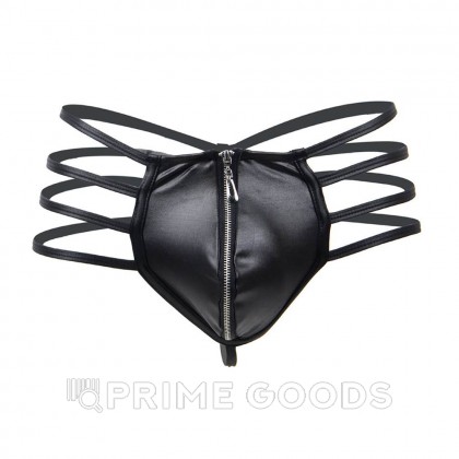 Кожаные мужские стринги Ohyeah Zipper Black, на молнии со стрепами, M от sex shop primegoods фото 5