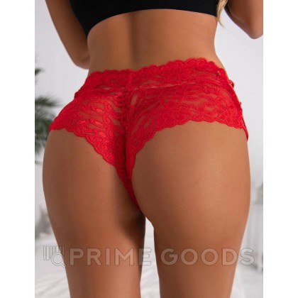 Кружевные трусики с шнуровкой на высокой посадке, красные, XS-S от sex shop primegoods фото 3