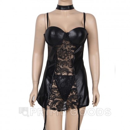 Платье кожаное с пажиками для чулок Ohyeah с кружевом +стринги, M-L от sex shop primegoods фото 9