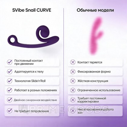 Вибратор для двойной стимуляции SVibe Snail CURVE фиолетовый от sex shop primegoods фото 4