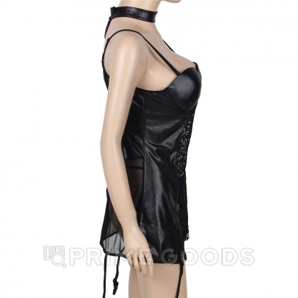 Платье кожаное с пажиками для чулок Ohyeah с кружевом +стринги, M-L от sex shop primegoods фото 10