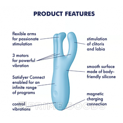 Клиторальный вибростимулятор Satisfyer Threesome 4 Connect App голубой от sex shop primegoods фото 8