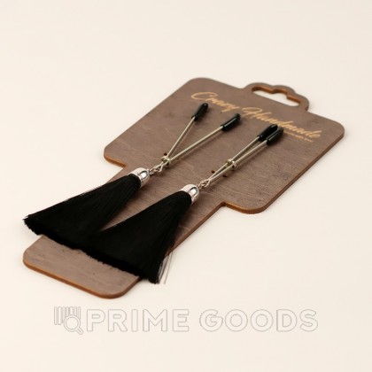 Зажимы на соски «вилки» с кисточками из шелка, черные от sex shop primegoods фото 3