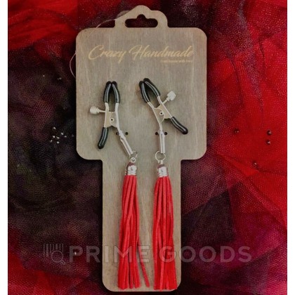 Зажимы на соски «прищепки» с кисточками из замши красные от sex shop primegoods фото 3