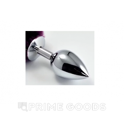 Серебряный анальный плаг с фиолетовым хвостиком от sex shop primegoods фото 3